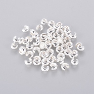 Brass Crimp Beads Covers, Round, Silver Color Plated, About 4mm In Diameter, 3mm Thick, Hole: 1.5mm(EC266-S)