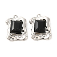 Glass Pendants, with Rack Plating Alloy Findings, Rectangle, Black, 22x16x5mm, Hole: 1.4mm(PALLOY-P303-12P-01)