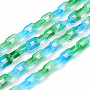 Two Tone Spray Painted Handmade Transparent Acrylic Cable Chains, Rubber Style, for Purse Strap Bag Chain, Green, Link: 14x8x2.5mm, 16.14 inch(40cm)/strand(TACR-T022-02E)