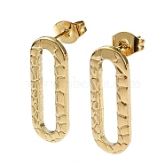 Ion Plating(IP) 201 Stainless Steel Stud Earrings, with 304 Stainless Steel Pins, Hollow Oval, Real 18K Gold Plated, 20x7.5mm(EJEW-K270-01G)