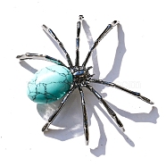 Synthetic Turquoise Display Decoration, with Metal Spider Shape Holder, for Home Desktop Decoration, 48x55mm(PW-WG99402-09)