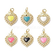 Eco-Friendly Rack Plating Brass Micro Pave Cubic Zirconia Pendants, with Enamel & Jump Ring, Long-Lasting Plated, Lead Free & Cadmium Free, Sacred Heart Charm, Real 18K Gold Plated, Mixed Color, 23x16.5x4mm, Hole: 3.4mm(KK-F845-33G)