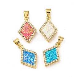 Brass Micro Pave Cubic Zirconia with Synthetic Opal Pendants, Real 18K Gold Plated, Rhombus, Mixed Color, 19x12.5x3.5mm, Hole: 4x3.5mm(KK-K356-19G)
