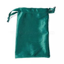 Velvet Jewelry Drawstring Bags, with Satin Ribbon, Rectangle, Teal, 15x10x0.3cm(TP-D001-01B-04)