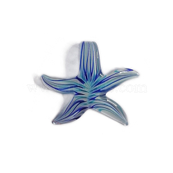 Handmade Lampwork Big Pendants, Starfish/Sea Stars, Blue, 55x57x13mm, Hole: 7mm(LAMP-L077-01A)