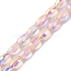 AB Color Plated Transparent Electroplate Beads Strands, Faceted, Oval, Misty Rose, 10x6mm, Hole: 1.2mm, about 60pcs/strand, 24.02''(61cm)(EGLA-H104-05C)