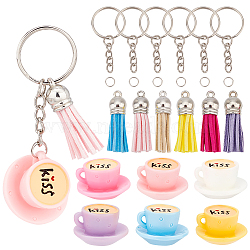 High Tea Theme Resin Keychain Making Kits, with Faux Suede Tassel Pendant and Iron Findings, Mixed Color(DIY-CA0005-19A)
