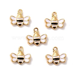 Brass Enamel Pendants, Long-Lasting Plated, Cadmium Free & Lead Free, Real 18K Gold Plated, Bees, Black, 9x10x2.5mm, Hole: 1mm(KK-P207-007G-RS)