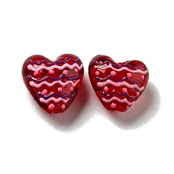 Handmade Lampwork Beads, Heart with Wave Pattern, Red, 19~20.5x20~20.5x11.5~13.5mm, Hole: 2.5mm(LAMP-E025-01C)