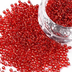 11/0 Grade A Transparent Glass Seed Beads, Silver Lined Round Hole, Round, Orange Red, 2x1.5mm, Hole: 0.3mm, about 3000pcs/50g(X-SEED-Q007-F37)