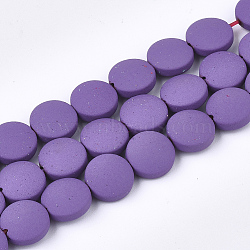 Spray Painted Non-magnetic Synthetic Hematite Beads Strands, Flat Round, Dark Orchid, 8.5x4mm, Hole: 1mm, about 48pcs/strand, 15.7 inch(G-T116-02-15)