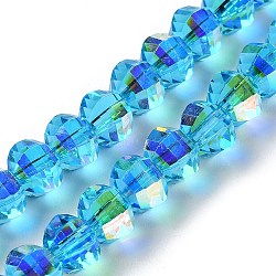Transparent Electroplate Glass Beads Strands, AB Color Plated, Faceted, Half Round, Light Steel Blue, 7.2x7.5x4mm, Hole: 1.5mm, about 80pcs/strand, 22.05''(56cm)(GLAA-Q099-D01-02)