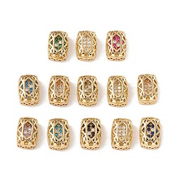Eco-friendly Brass Micro Pave Cubic Zirconia Multi-strand Links, Rack Plating, Cadmium Free & Lead Free, Rectangle, Golden, Mixed Color, 12x8x5mm, Hole: 1.2mm(KK-D076-02A-G)