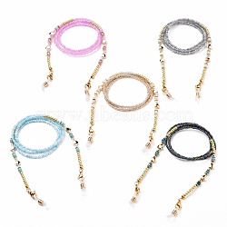 Eyeglasses Chains, Neck Strap for Eyeglasses, with Glass Seed Beads, Gemstones Beads, Alloy & Brass Beads, 304 Stainless Steel Lobster Claw Clasps and Rubber Loop Ends, Mixed Color, 28.54 inch(72.5cm)(AJEW-EH00283)