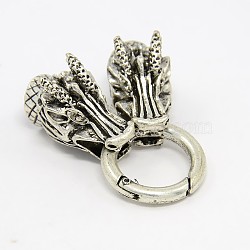 Dragon Head Alloy Spring Gate Rings, O Rings with Two Cord End Caps, Antique Silver, Mixed Color, 67x25x21mm, Hole: 8.5~9.5mm, Ring: 17mm Inner Diameter(PALLOY-L126-01AS)