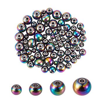 80Pcs 4 Style Rack Plating Rainbow Color 304 Stainless Steel Beads, Cadmium Free & Nickel Free & Lead Free, Round, 4~8x3~6.5mm, Hole: 1.8mm, 20pcs/style