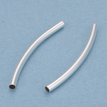 Brass Tube Beads, Long-Lasting Plated, Curved Beads, Tube, 925 Sterling Silver Plated, 30x2mm, Hole: 1.5mm