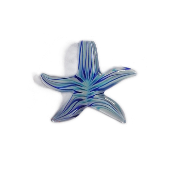 Handmade Lampwork Big Pendants, Starfish/Sea Stars, Blue, 55x57x13mm, Hole: 7mm