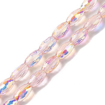 AB Color Plated Transparent Electroplate Beads Strands, Faceted, Oval, Misty Rose, 10x6mm, Hole: 1.2mm, about 60pcs/strand, 24.02''(61cm)
