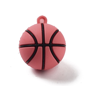 PVC Opaque Plastic Pendants, Basketball, Light Coral, 27x31~32mm, Hole: 3mm
