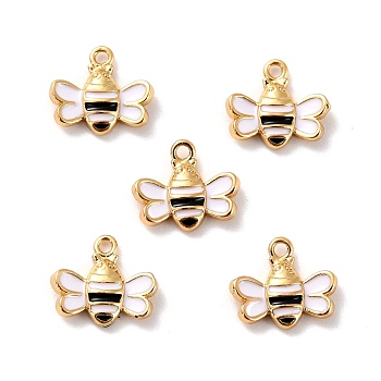 Brass Enamel Pendants, Long-Lasting Plated, Cadmium Free & Lead Free, Real 18K Gold Plated, Bees, Black, 9x10x2.5mm, Hole: 1mm