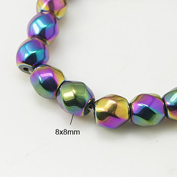 Magnetic Synthetic Hematite Beads Strands, Color Plated, Faceted, Rice, Colorful, 8x8mm, Hole: 1mm