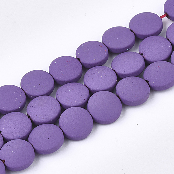 Spray Painted Non-magnetic Synthetic Hematite Beads Strands, Flat Round, Dark Orchid, 8.5x4mm, Hole: 1mm, about 48pcs/strand, 15.7 inch