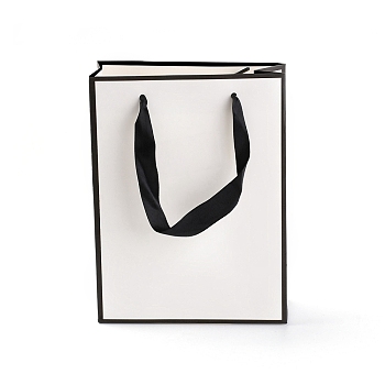 Rectangle Paper Bags, with Handles, for Gift Bags and Shopping Bags, White, 20x15x0.6cm