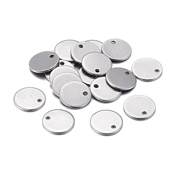 201 Stainless Steel Charms, Stamping Blank Tag, Laser Cut, Flat Round, Stainless Steel Color, 10x0.7mm, Hole: 1.2mm