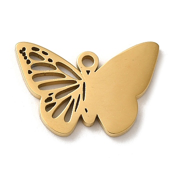 Ion Plating(IP) 304 Stainless Steel Pendants, Laser Cut, Butterfly Charm, Golden, 12x18x1.5mm, Hole: 1.4mm