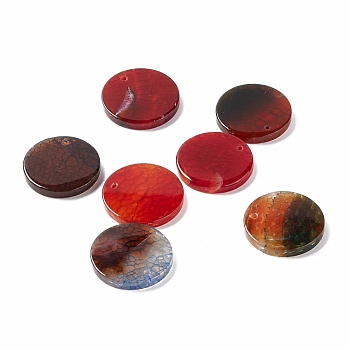 Natural Crackle Agate Pendants, Dyed & Heated, Flat Round, 28.5~31x3.5~5.5mm, Hole: 1.4~2.5mm