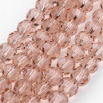 Transparent Glass Bead Strands, Imitate Austrian Crystal, Faceted(32 Facets), Round, Moccasin, 8mm, Hole: 1mm, about 70~72pcs/strand, 20~21 inch