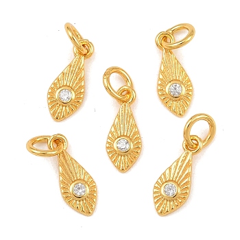 925 Sterling Silver Pave Clear Cubic Zirconia Feather Charms, with Jump Rings and 925 Stamp, Golden, 10x4x1mm, Hole: 2.5mm