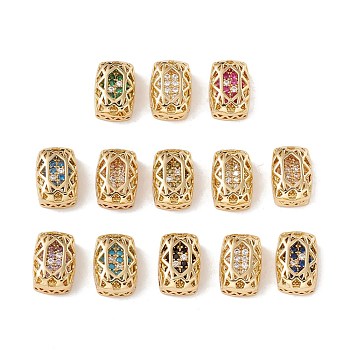 Eco-friendly Brass Micro Pave Cubic Zirconia Multi-strand Links, Rack Plating, Cadmium Free & Lead Free, Rectangle, Golden, Mixed Color, 12x8x5mm, Hole: 1.2mm