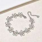 Hollow Hammered 304 Stainless Steel Link Chain Bracelets for Women, Stainless Steel Color, Flower, 6.93 inch(17.6cm)(BJEW-F539-01A-P)
