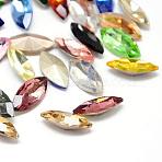 Glass Pointed Back Rhinestone Cabochons, Back Plated, Faceted Horse Eye, Navette Rhinestone, Mixed Color, 15x7x4mm, about 288pcs/bag(RGLA-A011-7x15mm-M)
