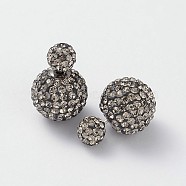 Double Austrian Crystal Ball Ear Studs, with 925 Sterling Silver Pins and Brass Findings, 001SSHA_Crystal Silver Shade, 6~12mm, Pin: 0.7mm(EJEW-D177-04)
