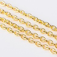 Iron Cable Chains, Unwelded, with Spool, Oval, Lead Free, Golden Color, 3x2x0.5mm, about 32.8 Feet(10m)/roll(X-CH-S079-G-LF)