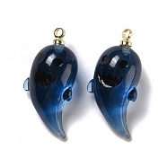Halloween Transparent Resin Pendants, with Light Gold Tone Metal Loops, Ghost, Prussian Blue, 23.5x11x9.5mm, Hole: 1.5mm(RESI-B010-04C)
