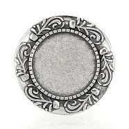 Vintage Adjustable Iron Finger Ring Components Alloy Cabochon Bezel Settings, Cadmium Free & Lead Free, Antique Silver, Flat Round Tray: 20mm, 17mm(PALLOY-O039-08AS)