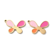 Ion Plating(IP) 304 Stainless Steel Pendants, with Enamel, Butterfly Charm, Golden, 11x17x1.5mm, Hole: 1.2mm(STAS-C083-03G-02)