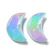 UV Plating Acrylic Pendants, Faceted, Moon, Light Blue, 29x19x9mm, Hole: 2.5mm(PACR-C006-01A)