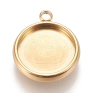 Ion Plating(IP) 304 Stainless Steel Pendant Cabochon Settings, Lace Edge Bezel Cups, Flat Round, Golden, Tray: 12mm, 17x14.5x3mm, Hole: 1.8mm(STAS-K202-03E-G)