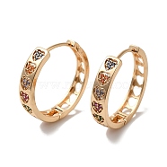 Brass Micro Pave Colorful Cubic Zirconia Hoop Earrings, Heart, Light Gold, 25x26x5mm(EJEW-M238-64KCG)