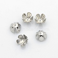 5-Petal Iron Flower Bead Caps, Platinum, 8x4mm, Hole: 1mm(IFIN-M008-02P)