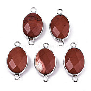 Natural Red Jasper Links/Connectors, Platinum Tone Brass Edge, Faceted Oval, Medium Orchid, 27.5x14~15x6mm, Hole: 2mm(G-T131-102-22)