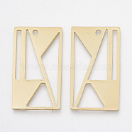 Smooth Surface Alloy Pendants, Rectangle, Matte Gold Color, 35x20x1.5mm, Hole: 2mm(PALLOY-S117-077)