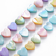 Electroplated Natural Freshwater Shell Beads Strands, Dyed, Heart, Mixed Color, 10x10.5x3mm, Hole: 0.8mm, about 34pcs/strand, 13.78 inch~13.98 inch(35~35.5cm)(SHEL-N026-170)