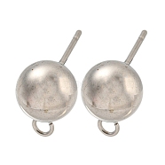 304 Stainless Steel Stud Earring Findings, Round, Stainless Steel Color, 19x8x8mm, Hole: 1.8mm, Pin: 10x0.8mm(STAS-O004-10F-P)