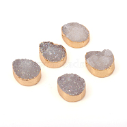 Natural Druzy Agate Top Drilled Beads, Edge Brass Golden Plated, Teardrop, 15x13x5~6mm, Hole: 0.6mm(X-G-L553-13G)